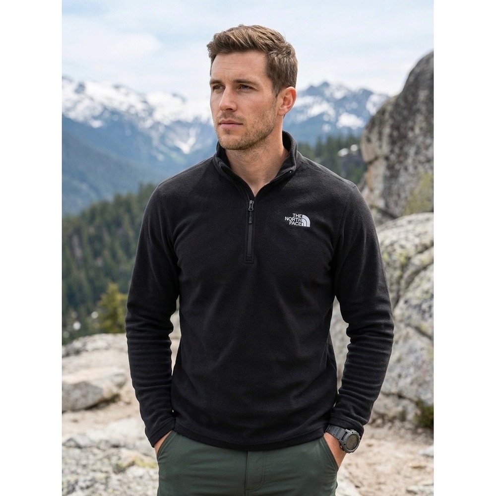 The North Face Mens Black Quarter Zip Fleece Pullover Jacket Small S/P TKA 100